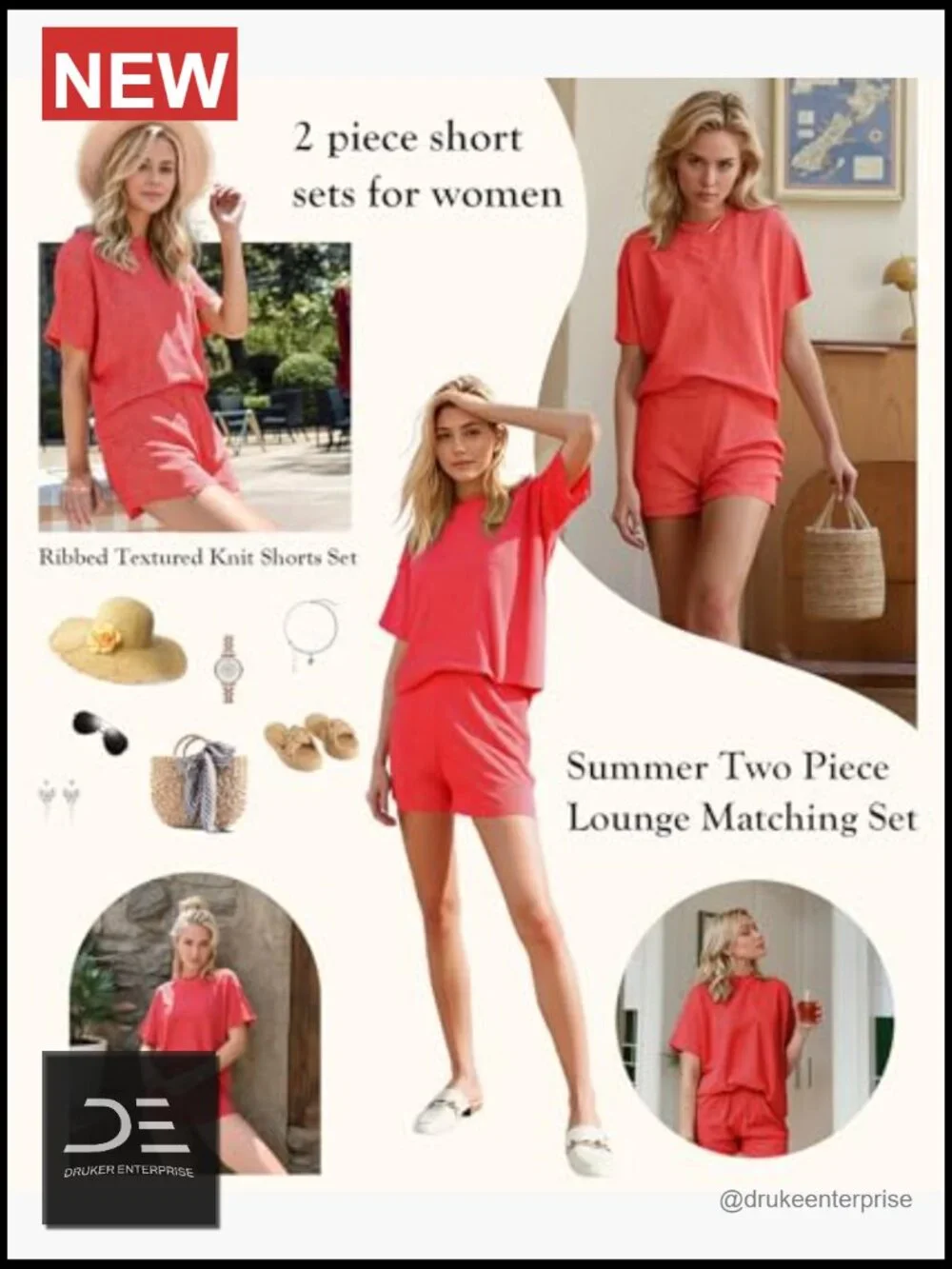 2 Piece Shorts Set Casual Summer Ribbed Knit Lounge Matching Set
